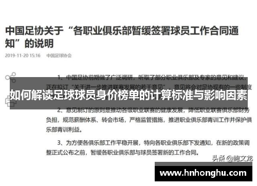 如何解读足球球员身价榜单的计算标准与影响因素